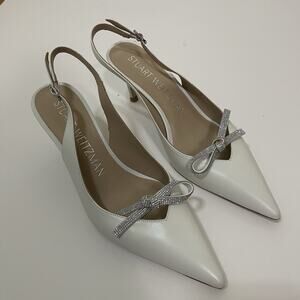 Stuart Weitzman SW Bow 75 Slingback white leather point toe size US 7.5